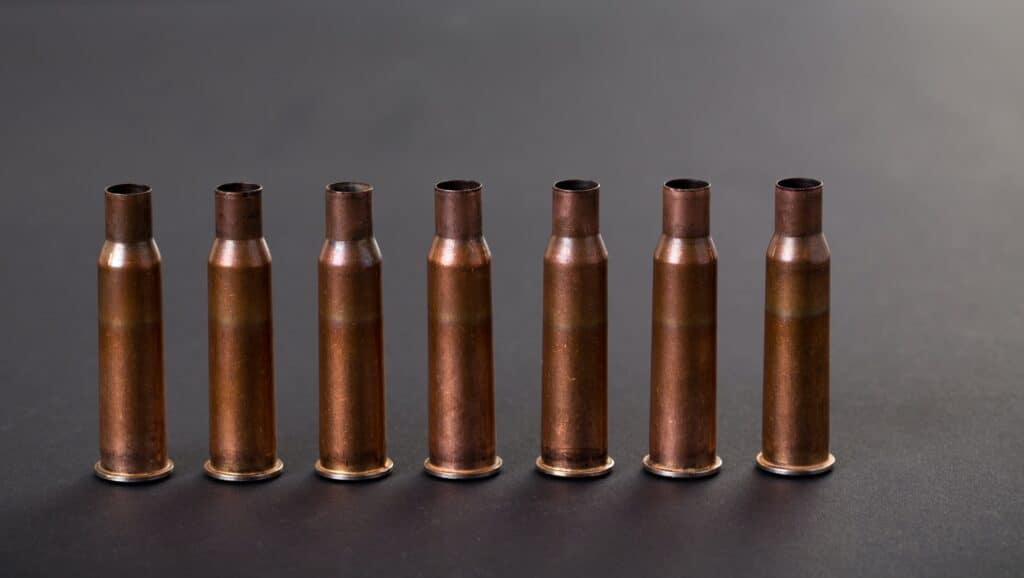 Empty rifle cartridges.